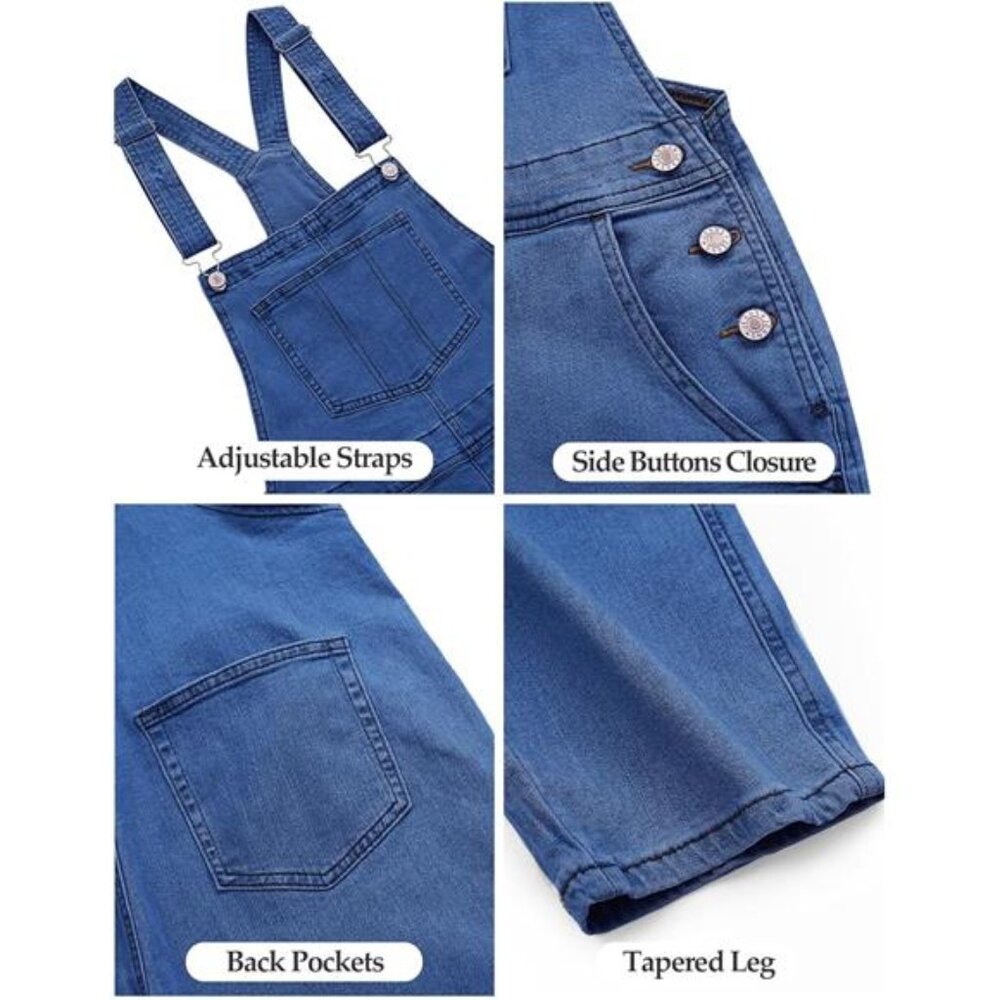 New Women's Adjustable Stretch Denim Bib Overalls - Casual Jumpsuit Jeans Pants - Picture 3 of 6
